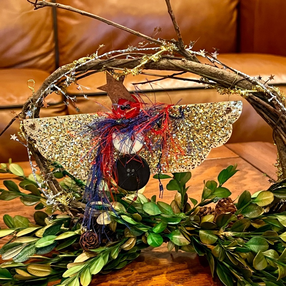 Hand Crafted Americana Angel Snowman Glitter Holiday Decor